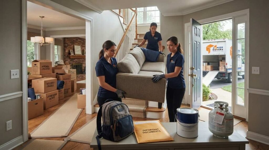 ASHER MOVERS crew handling a local move while demonstrating packing preparation, access challenges, prohibited items, and common moving misconceptions.